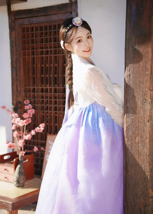 White purple Korean female high-end genuine Yanji court hanbok - Yandan_Hanfu
