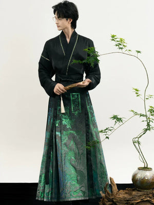Unisex Hanfu Set – New Chinese Style Cross Jacket & Horse-Face Skirt Modern Hanfu Male - Yandan_Hanfu