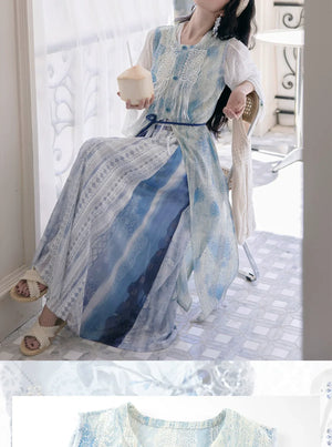 "Moran Canglan" Blue Modern Hanfu – Sleeveless Bijia Dress with Flowing Skirt & Han Elements for Spring/Summer - Yandan_Hanfu