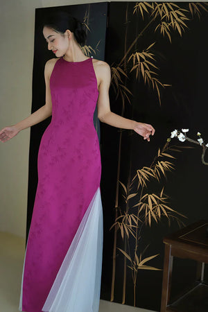"Rose Hairpin" Dragon Fruit Color Piece Cheongsam Bridal Wedding Dress Engagement - Yandan_Hanfu