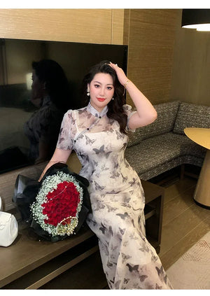 Ink-Butterfly Qipao – Elegant New Chinese Dress with Vintage Charm - Yandan_Hanfu