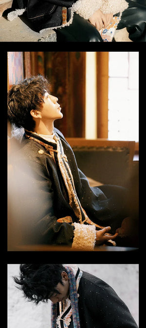 Heritage Tibetan Men's Winter Coat – Cotton Padded Jacket with Shearling Lining - Yandan_Hanfu