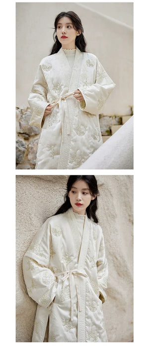 Snowseeker – Tang-Inspired Long Hanfu Robe & Song-Style Pants Set | Elegant Winter New Chinese Outfit - Yandan_Hanfu