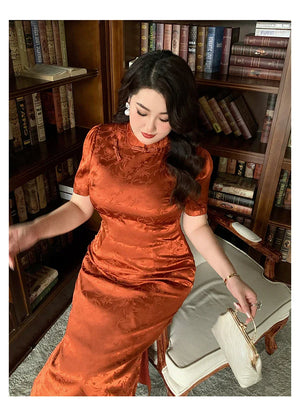 Orange short sleeve plus size cheongsam/qipao - Yandan_Hanfu