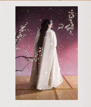 “Camellia Snow” White Battle-Robe Set | Original Embroidered Hanfu Inspired by the Warring States - Yandan_Hanfu