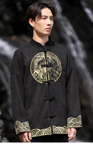 New Chinese style suede embroidered top jacket Tang suit men - Yandan_Hanfu