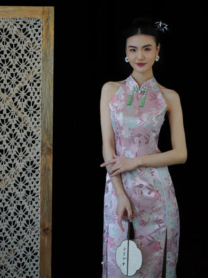 "Pink Bell" Pink Jacquard Bell Cheongsam/Qipao Shawl Bridal Dress - Yandan_Hanfu