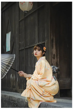Orange Japanese kimono formal women's yukata literary retro Japanese Japanese Japanese style improved kimono - Yandan_Hanfu