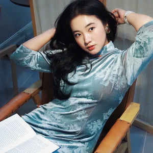 Velvet Elegance – New Chinese Qipao Dress | Autumn/Winter Curve-Flattering Fit - Yandan_Hanfu