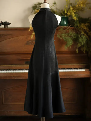 Black Qipao Dress – New Chinese Style Plus Size Vintage-Inspired Elegant Daily Cheongsam for Women - Yandan_Hanfu