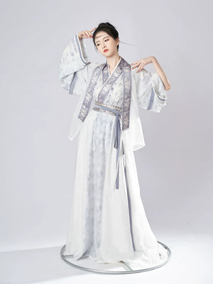 Ink Blue Jin Dynasty Hanfu Separates and 3-Piece Set - garment silhouette view