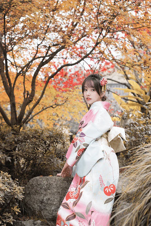 Pink Japanese Kimono Yukata Vintage Dress Improved Kimono - Yandan_Hanfu