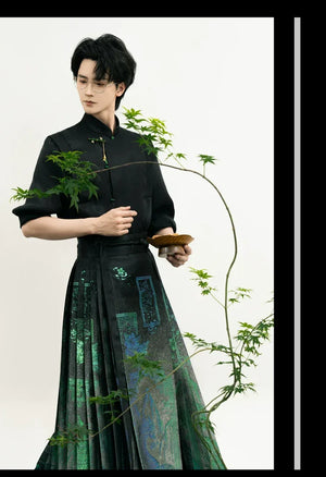 Unisex Hanfu Set – New Chinese Style Cross Jacket & Horse-Face Skirt Modern Hanfu Male - Yandan_Hanfu