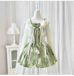 【Whisper of Bamboo】 Sweet Hanfu-Inspired Dress – Modern Chinese Style with Camisole Design - Yandan_Hanfu