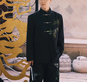 New Chinese style Zhongshan suit Cuizhu buckle stand-up collar blazer men - Yandan_Hanfu