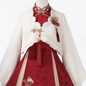 “Lucky Pony” – Red New-Year Hanfu Qipao Set | Modern Chinese Festive Outfit (Autumn/Winter) - Yandan_Hanfu