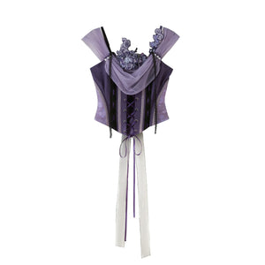 “Violet Nocturne” Brocade Hanfu Ensemble – Gold-Woven Mamian Skirt & Corset - Yandan_Hanfu