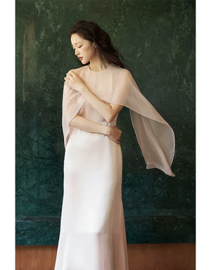 100% Acetate Mulberry Silk Modern Chinese Dress – Versatile Shawl Design, Off-Shoulder Summer Evening Gown - Yandan_Hanfu