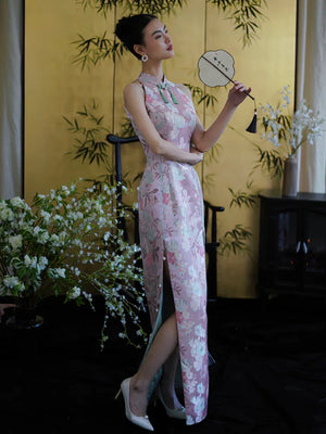 "Pink Bell" Pink Jacquard Bell Cheongsam/Qipao Shawl Bridal Dress - Yandan_Hanfu