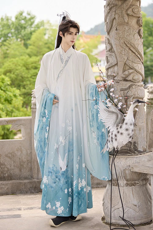 Pine & Crane – Unisex Modern Hanfu Cape | Elegant Ming-Style Cross-Collar Cloak for Spring & Autumn