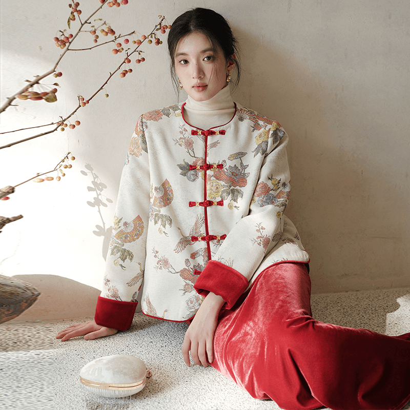Red Velvet Cheongsam – Modern Chinese Winter Dress with Butterfly Bead Embroidery