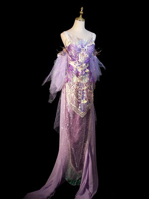Purple Mermaid Princess Set – Handmade Ocean-Themed Corset & Tail Skirt for Beach Photography - Yandan_Hanfu