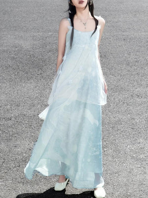 The legend of the blue sea Suspender skirt Fresh seaside holiday dress Long dress Versatile and thin - Yandan_Hanfu