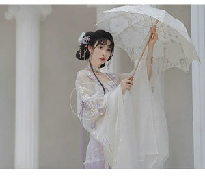 Iris Elegance – Violet Embroidered Hanfu Set with Flowing Nine-Panel Skirt | Wei-Jin Inspired - Yandan_Hanfu