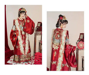 Cloud Hidden Moon Embroidery-Gilt Ming-Dynasty Flower Crew Neck Robe Wedding Clothing Hanfu Women's Spring - Yandan_Hanfu