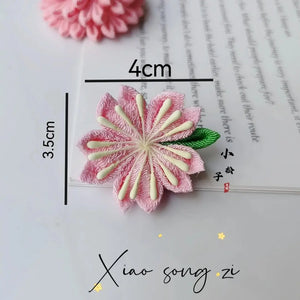 Small pink cherry blossom hairpin with size 4cm by 3.5cm, part of the Sakura Japanese headdress set.