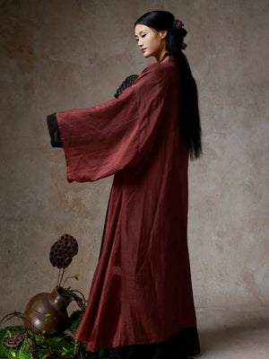 Elegant Wine Red Sheer Tencel Cardigan – Flowing Classical Dance Performance Outfit - Yandan_Hanfu
