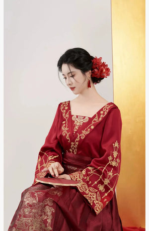 Perfect Harmony Bridal Hanfu – New Chinese Style Mamian Skirt Wedding Dress for Engagement & Reception - Yandan_Hanfu