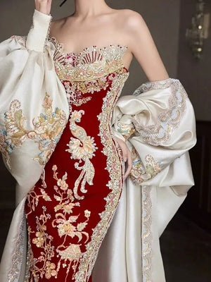 Scarlet Promise – Luxury Modern Red Bridal Qipao - Yandan_Hanfu