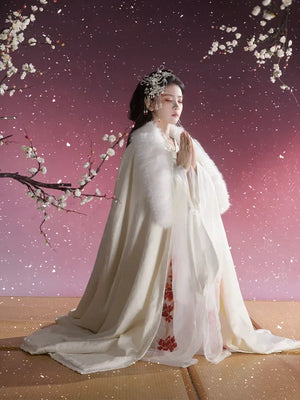 “Camellia Snow” White Battle-Robe Set | Original Embroidered Hanfu Inspired by the Warring States - Yandan_Hanfu