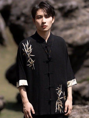 Tang suit men's Chinese style linen embroidered shirt - Yandan_Hanfu