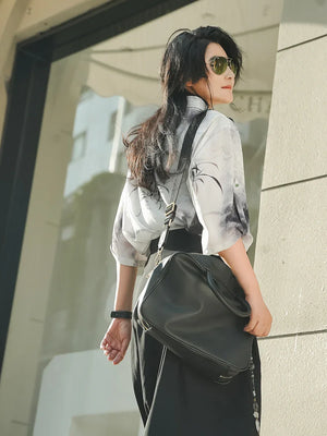 Clivia ink shirt Chinese fashion new Chinese element pants summer suit - Yandan_Hanfu