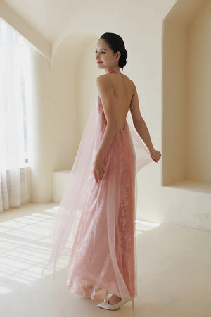 "Bella" pink sequined gauze halter dress bride - Yandan_Hanfu