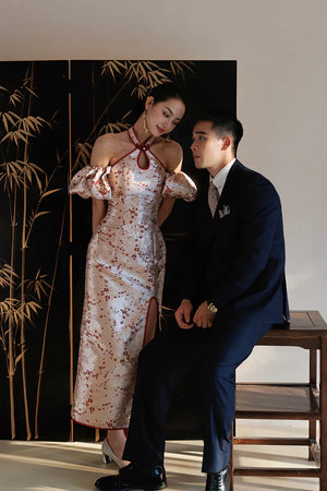 "Huanmei" red cheongsam bride wedding dress toast dress engagement - Yandan_Hanfu