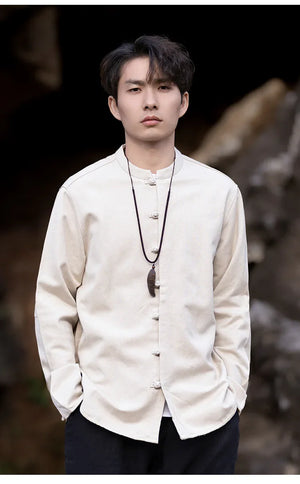 New China Style stand-up collar linen shirt men's Tang suit - Yandan_Hanfu