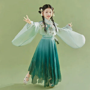 Green girls Hanfu Chinese style graduation clothing fairy ancient style dress - Yandan_Hanfu