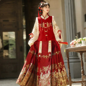 Heavenly Steed Blessing – New Year Hanfu-Inspired Dress Set | Auspicious Winter Outfit for Festive Celebrations - Yandan_Hanfu