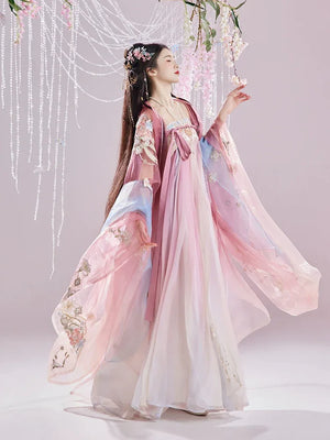 Original Hanfu Female Embroidered Hezi Skirt Improved Han Element Chest length Tang Spring Style Set - Yandan_Hanfu