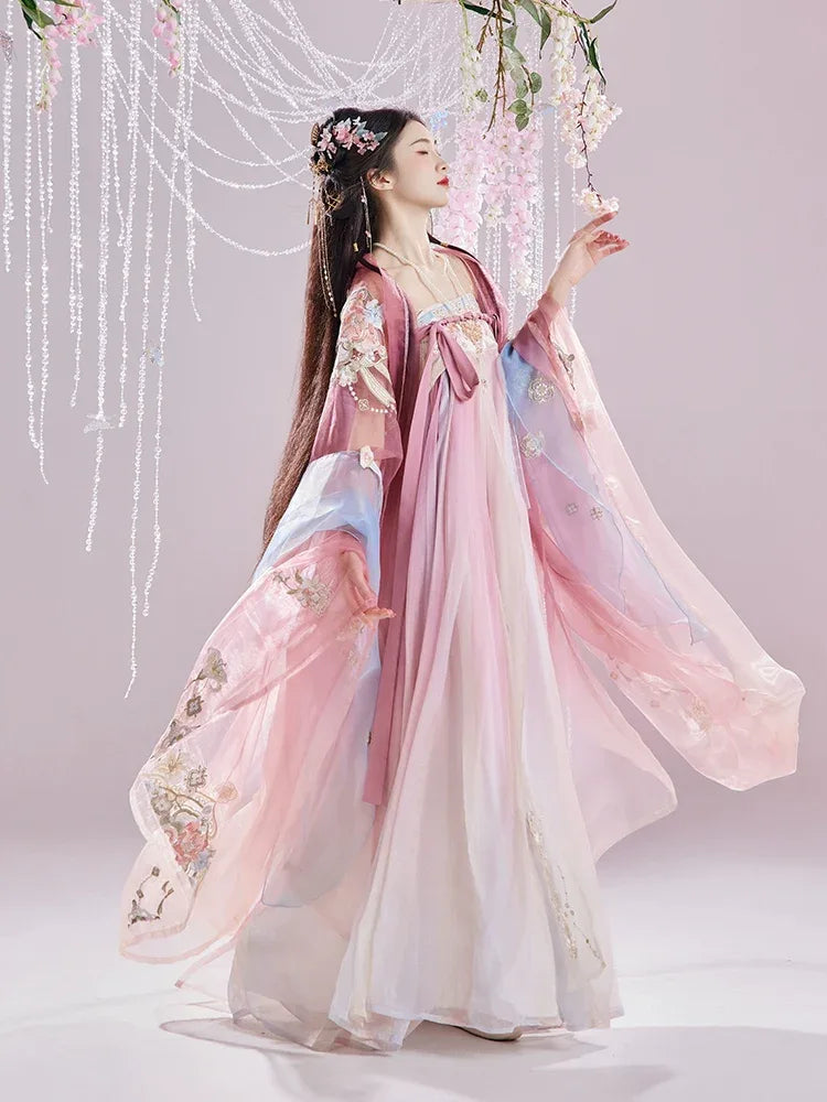 Original Hanfu Female Embroidered Hezi Skirt Improved Han Element Chest length Tang Spring Style Set - Yandan_Hanfu