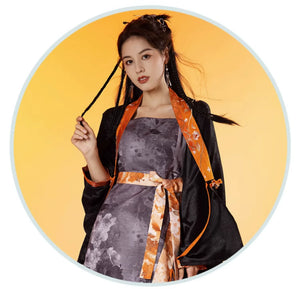 Black&Orange Modern Hanfu(Three Piece Set) - Yandan_Hanfu