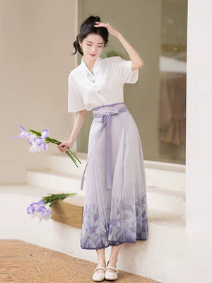 Purple Hanfu Han Element Cotton Short Shirt Horse Face Hanfu Female - Yandan_Hanfu