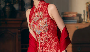 Beloved Dream – New Chinese Red Bridal Qipao/Cheongsam Dress for Engagement, Wedding Toast & Spring Ceremony - Yandan_Hanfu