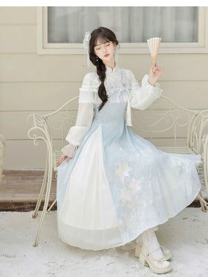 “Lily Dew” Modern Hanfu Ensemble – Elegant New Chinese Style Dress Set for Autumn - Yandan_Hanfu