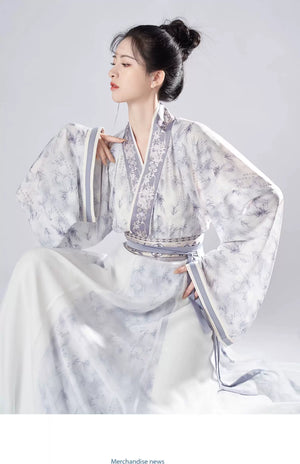 Ink Blue Jin Dynasty Hanfu Separates and 3-Piece Set - fabric and trim detail