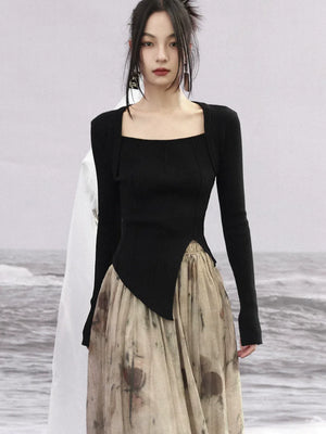 New Chinese style | suit women's early spring sweater fake two piece knitted black & red top - Yandan_Hanfu