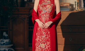 Beloved Dream – New Chinese Red Bridal Qipao/Cheongsam Dress for Engagement, Wedding Toast & Spring Ceremony - Yandan_Hanfu